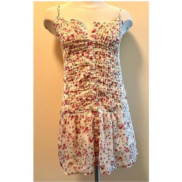 UK2LA Butter Cream Pintuck Button-up Ditzy Camisole Dress Size M EUC - Picture 1 of 8
